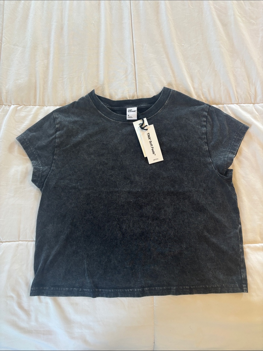 TNA Aritzia Roadtrip Crop Lived-in Black Washed Cotton Crop Tee